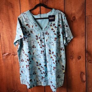 Basic Editions Turquoise Floral Lace V-Neck Top